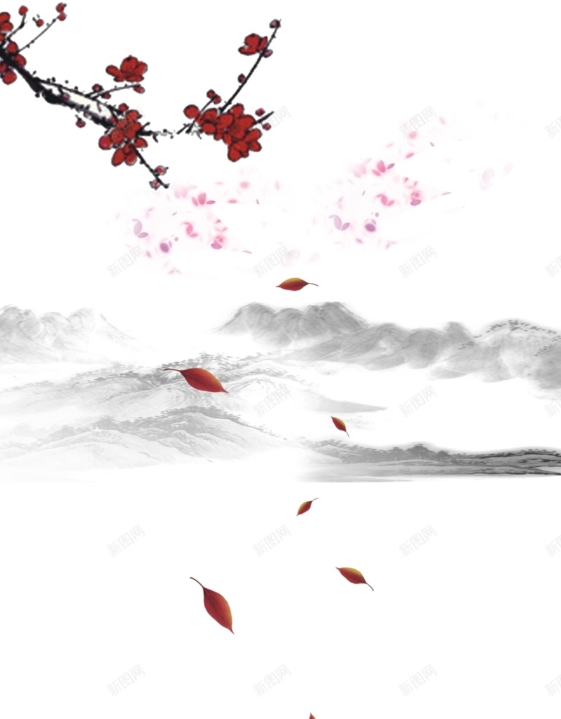 中国风灰色远山红色梅花矢量H5背景cdr设计背景_新图网 https://ixintu.com H5 中国风 梅花 灰色 矢量 红色 背景 远山