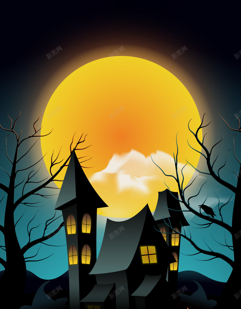 万圣节城堡月亮南瓜背景psd设计背景_新图网 https://ixintu.com 万圣节 南瓜背景 城堡 月亮