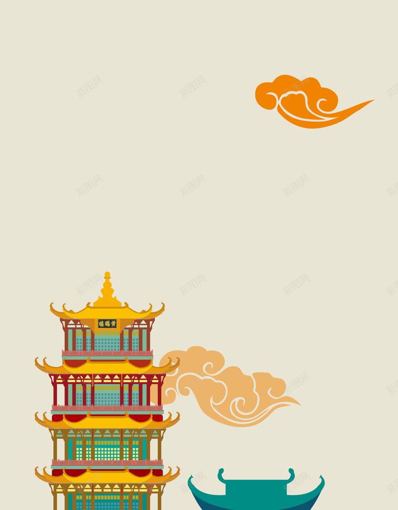 矢量扁平化古典建筑海报背景ai设计背景_新图网 https://ixintu.com 中国传统 中国风 亭台楼阁 历史建筑 古典建筑 名胜古迹 宫殿 扁平化 手绘 旅游景点 海报 背景 矢量图