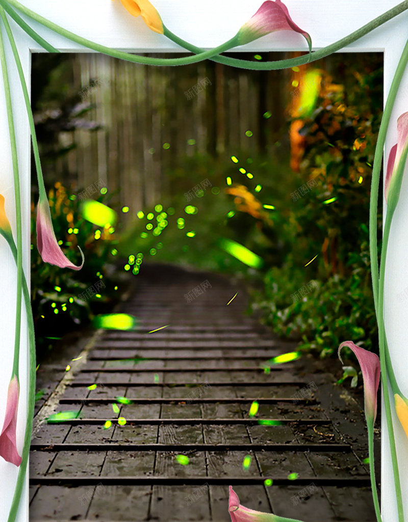 相册相框花朵花卉萤火虫森林psd设计背景_新图网 https://ixintu.com 木板 森林 清新 相册 相框 花卉 花朵 草地 萤火虫