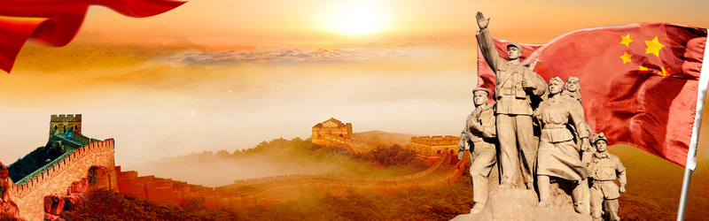 抗战胜利70周年海报psd设计背景_新图网 https://ixintu.com banner 中国风 五星红旗 国旗 安全 抗战 抗日战争胜利70周年 日出 海报 海报banner 长城 防伪 防线 雕塑