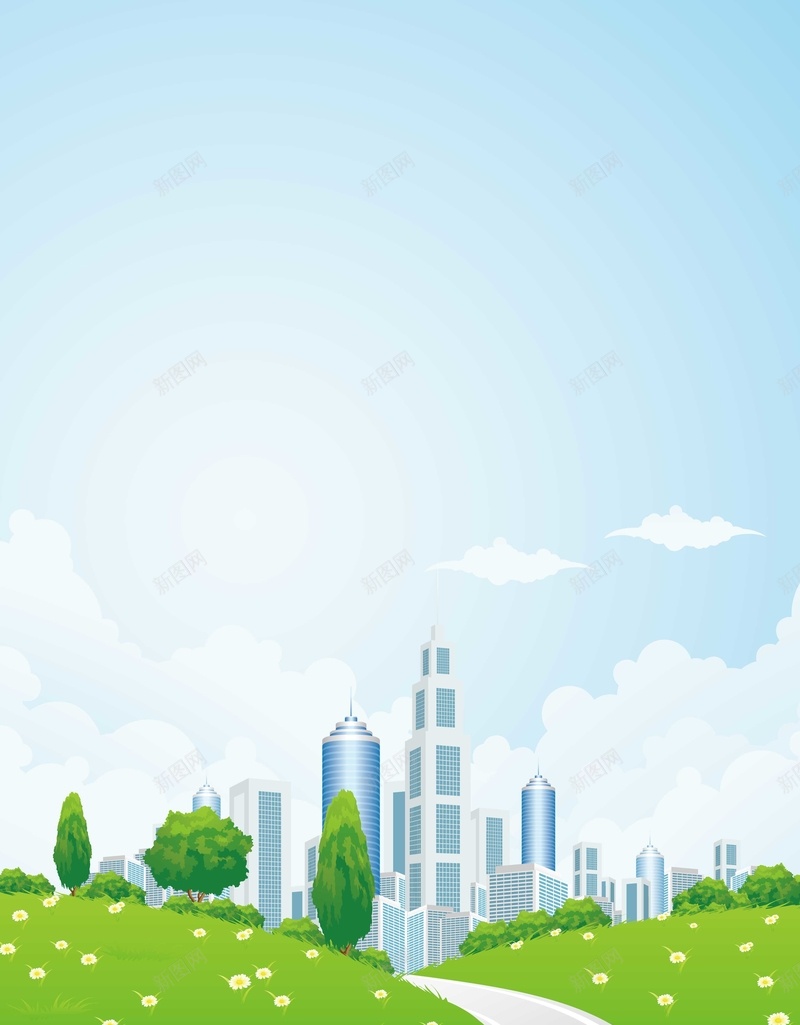 卡通绿色城市建筑背景模板矢量图ai设计背景_新图网 https://ixintu.com 卡通 城市 建筑 环保 矢量模板 矢量素材 矢量背景模板 童趣 绿色 道路 矢量图