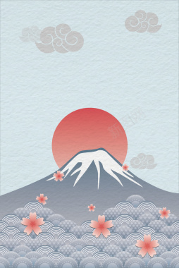 春季樱花富士山插画旅游海报背景矢量图背景
