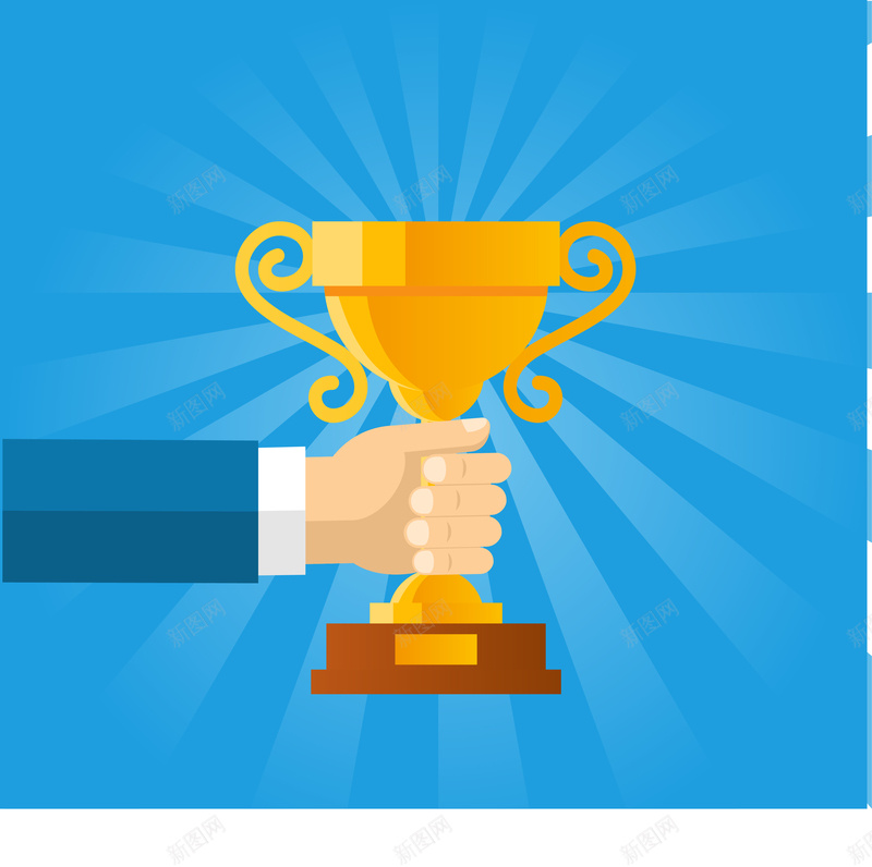 卡通手握奖杯矢量图ai设计背景_新图网 https://ixintu.com ai 冠军 几何 商务 天蓝色 奖励 奖杯 扁平 手势 手臂 渐变 矢量图 蓝色 青色