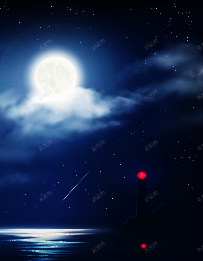 黑夜中的灯塔背景模板矢量图ai设计背景_新图网 https://ixintu.com AI 云层 云朵 光点 夜空 夜色 天空 平面 广告 建筑 月亮 模板 海报 灯塔 矢量 素材 背景 航海 航行 黑夜 黑夜中的灯塔景色 矢量图