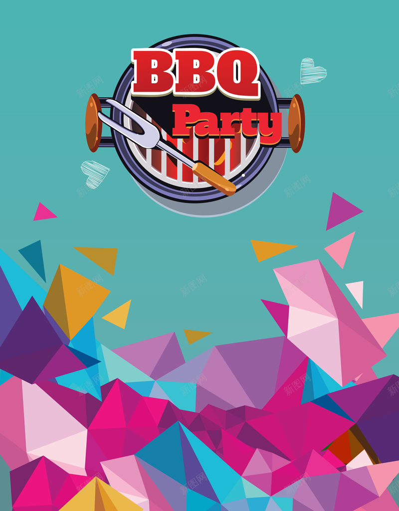 BBQ烧烤聚会美食活动矢量背景ai设计背景_新图网 https://ixintu.com BBQ烧烤海报 几何体绚丽背景 吃喝欢聚美食素材 开心 烤肉聚会美食背景 矢量图