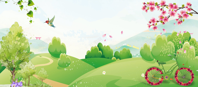 清明踏青绿色清新bannerpsd高清背景_新图网 https/ixintu.