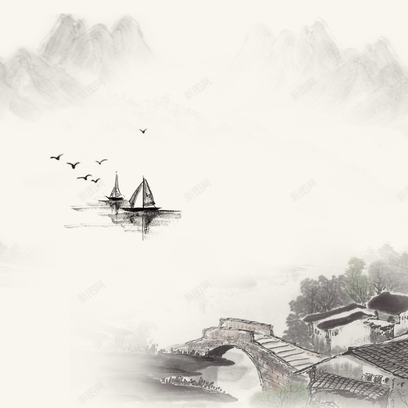 复古中国风水墨PSD分层主图psd设计背景_新图网 https://ixintu.com 中国风 中国风背景 主图 养生 古风船 复古背景 毛笔 水墨背景 淘宝 特产 直通车 船 阿胶糕