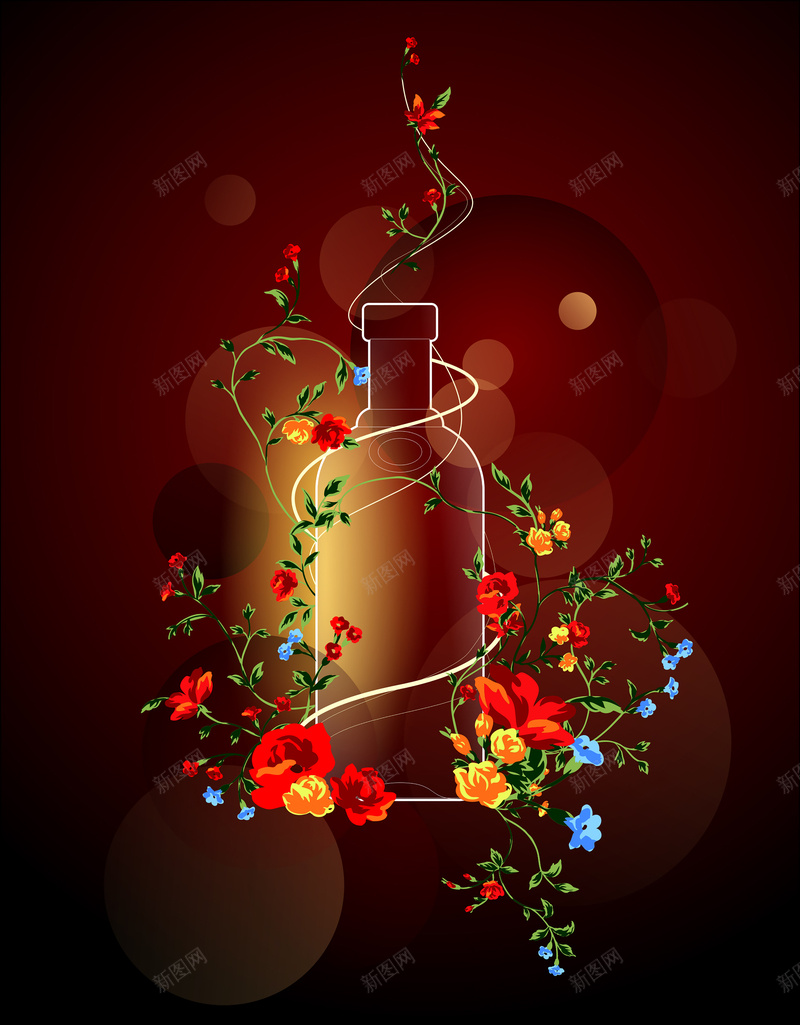 花纹瓶子海报背景cdr设计背景_新图网 https://ixintu.com 化妆 宣传 梦幻 浪漫 海报 瓶子 美容 花纹 黑色