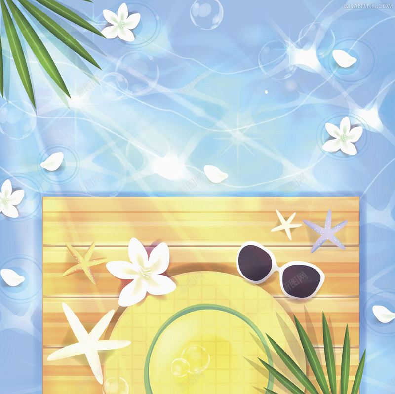 手绘夏日海滩旅游平面广告jpg设计背景_新图网 https://ixintu.com 夏日 平面广告 手绘背景 插画 旅游 木板 水纹 海滩 眼镜 绿叶 阳光