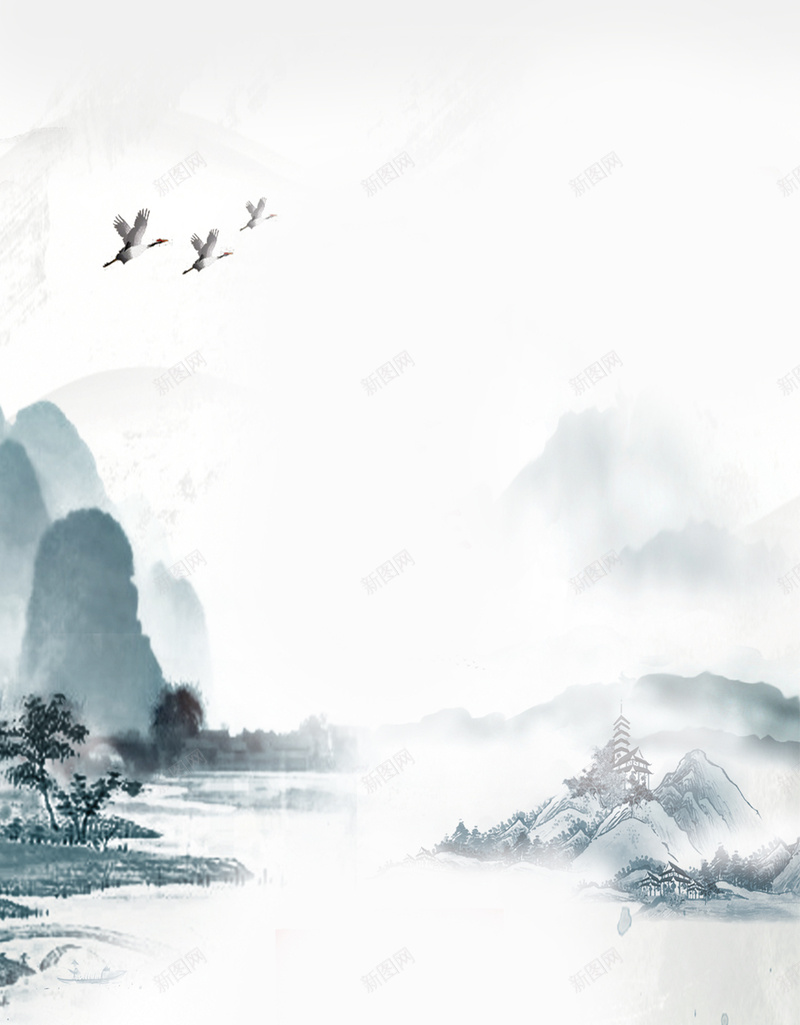 简约山水风景手机端H5背景jpg设计背景_新图网 https://ixintu.com H5背景 中国风背景 山 山水 手机端 水墨 水墨画 清明节 端午节 简约 素材 风景 飞雁