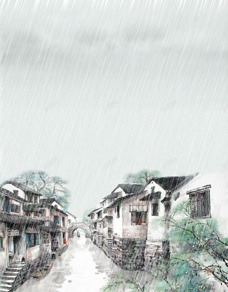 江南小镇雨天背景jpg设计背景_新图网 https://ixintu.com 中国风 水滴 江南 浪漫 烟雨 节气 雨天 雨水 雨滴