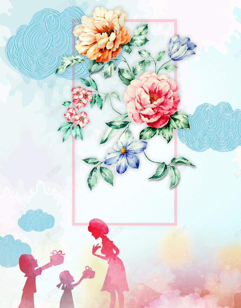 母亲节文艺手绘花朵人物剪影渲染背景psd高清背景_新图网 https://ixintu.com 亲情 人物剪影 小清新 广告 感恩母亲节 手绘 文艺 母亲 母亲节 温馨 简约 素材 背景 设计