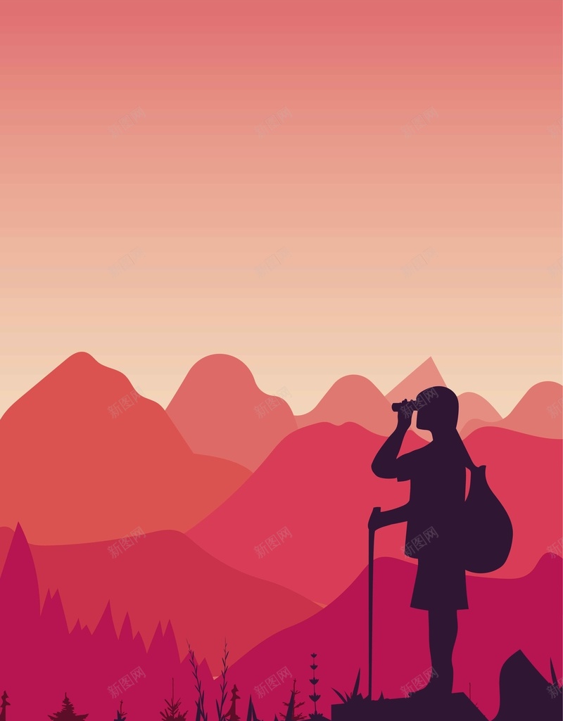 户外运动剪影红色矢量插画简约背景ai设计背景_新图网 https://ixintu.com 人物 剪影 户外运动 扁平 插画 矢量 简约 红色背景 背景 远山 矢量图