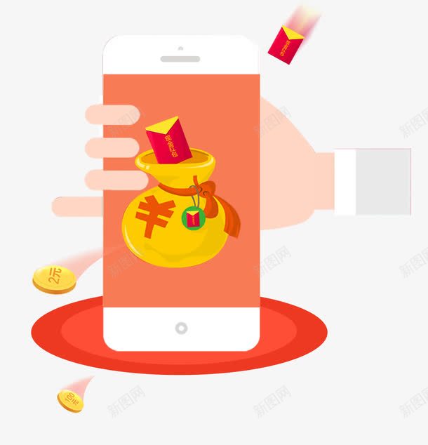 卡通新年手机抢红包png免抠素材_新图网 https://ixintu.com 手机抢红包 新年 新春 春节 春节红包 装饰图案 财运 金币