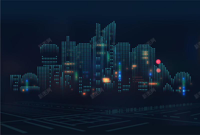 抽象炫丽城市建筑平面矢量图ai设计背景_新图网 https://ixintu.com 分层文件 城市 城市夜晚 夜晚 建筑 抽象 晚上 源文件 灯火通明 炫丽 背景模板 背景海报 背景素材 设计素材 高清背景 矢量图