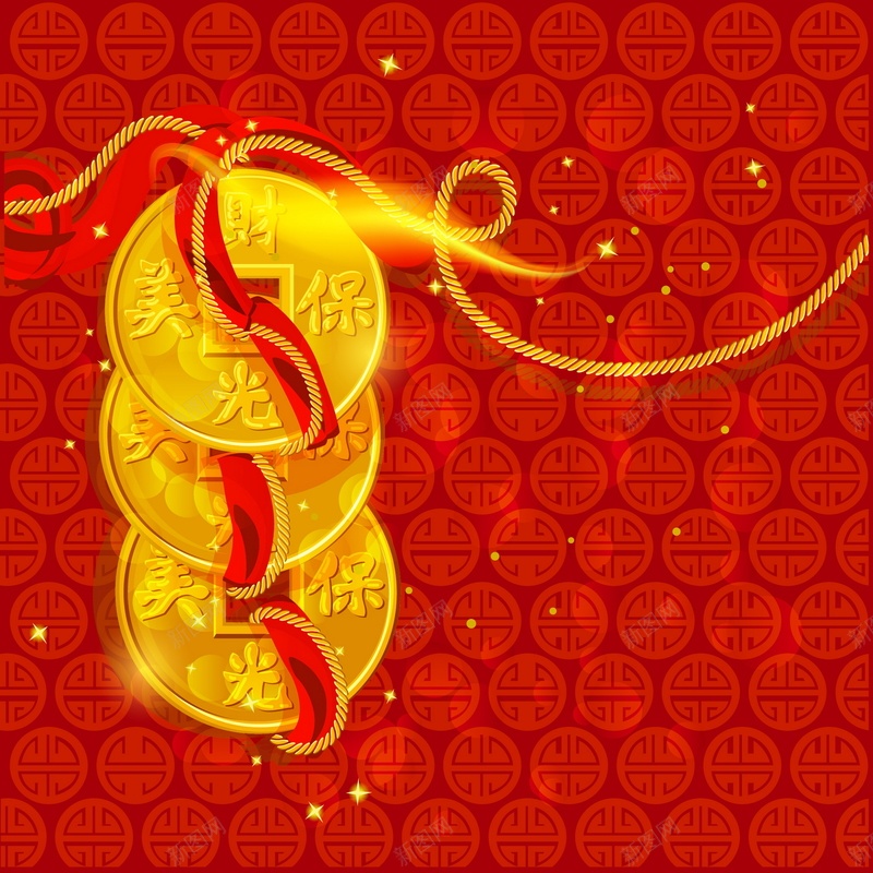 铜钱jpg设计背景_新图网 https://ixintu.com 中国风 喜庆 春节 红色 过年 铜钱