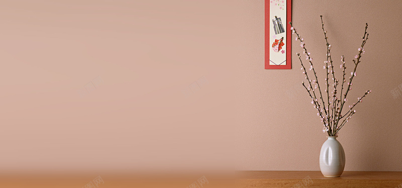 日系清新文艺樱花插花质感墙壁背景背景