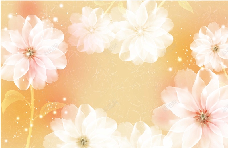 浪漫梦幻矢量鲜花ai设计背景_新图网 https://ixintu.com 小清新 梦幻 橘黄 浪漫 白色 矢量 线条 背景 鲜花 黄色 矢量图