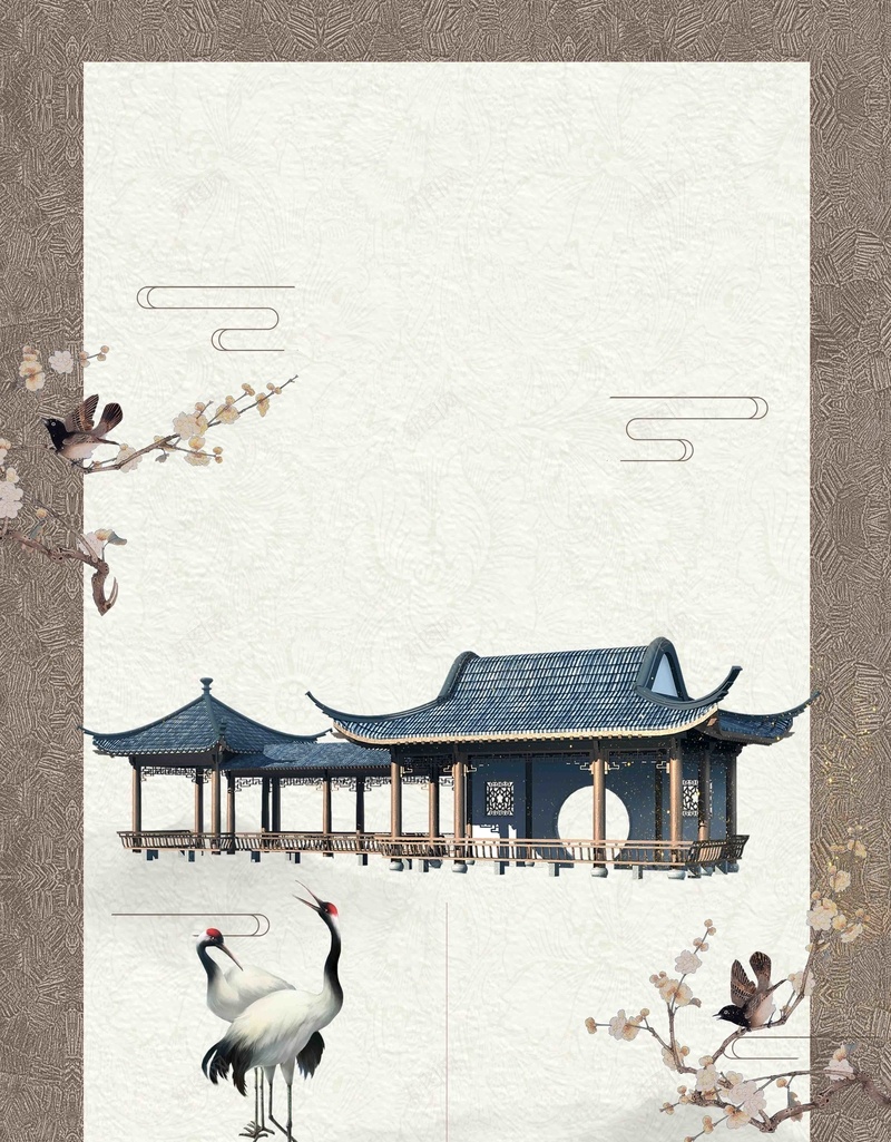 简约古典中国风中式地产psd设计背景_新图网 https://ixintu.com 中国风 中国风素 中式 中式地产 中式建筑 屋顶 水墨 水墨白鹤 水墨竹子 白鹤 竹子 素雅 马头墙