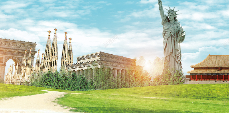 旅游风景背景psd_新图网 https://ixintu.com H5 h5 世界 拼接 摄影 旅游 渐变 蓝色 风景