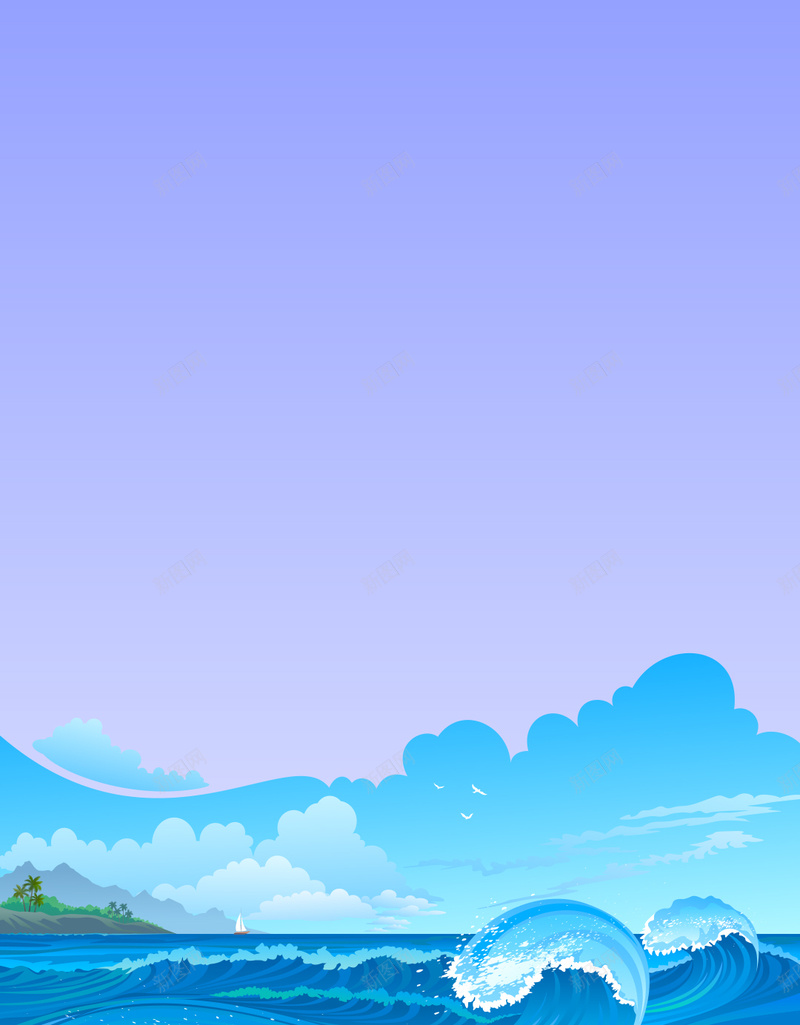 海面风景卡通风景插画矢量图ai设计背景_新图网 https://ixintu.com 其他 卡通 卡通大海 大海 插画 浪花 海浪 海面风景 风景 矢量图
