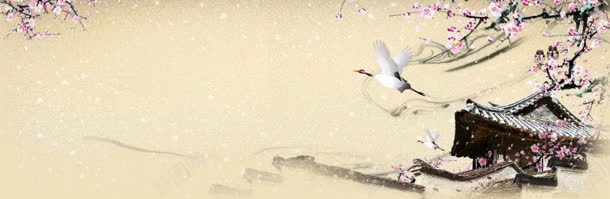 梅花水墨画banner背景jpg设计背景_新图网 https://ixintu.com 中国风 仙鹤 台历 房子 水墨画