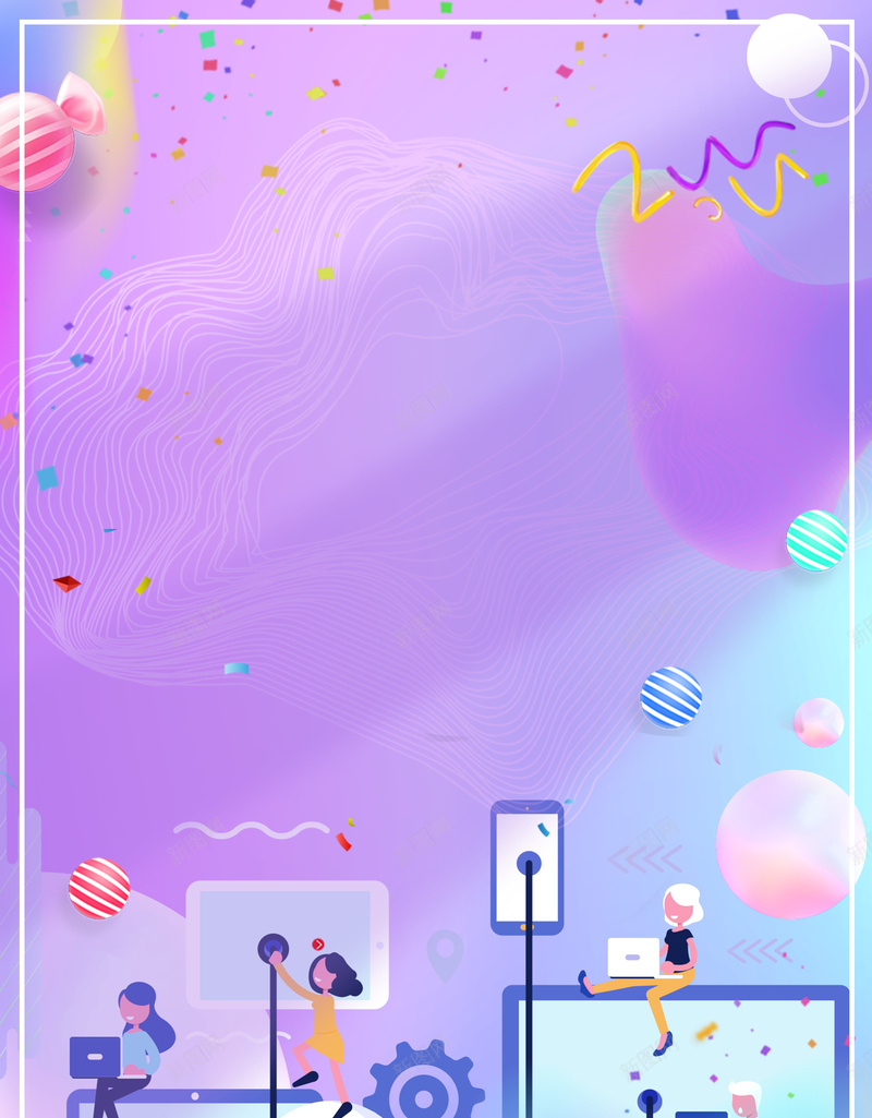 紫色渐变促销背景图psd设计背景_新图网 https://ixintu.com 25D 促销 双11 双十一 场景图 活动背景 渐变流 漂浮元素 糖果