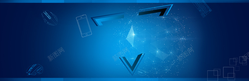 蓝色科技数手机码三角几何立体块光束背景banner背景