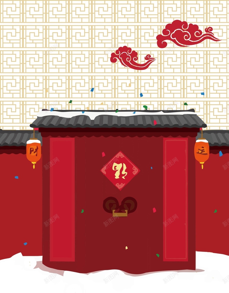 矢量中国风大门祥云背景ai设计背景_新图网 https://ixintu.com 中国风 古风 大门 手绘 春节 海报 灯笼 矢量 祥云 背景 节日 雪地 矢量图