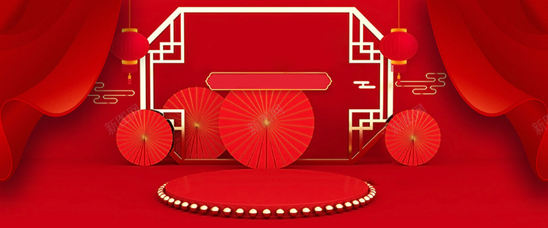 活动复古海报jpg设计背景_新图网 https://ixintu.com 喜庆 复古 活动 海报 灯笼 红色 纸伞 边框