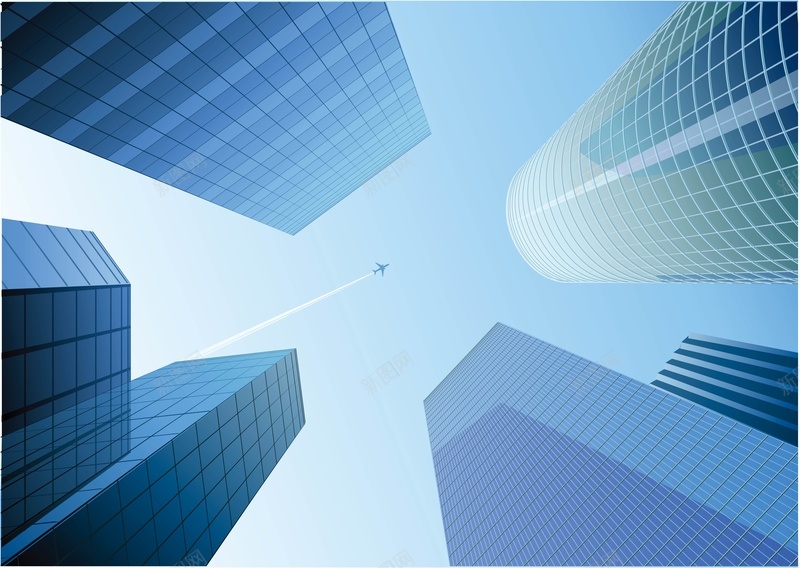 现代大楼矢量背景大全ai设计背景_新图网 https://ixintu.com 仰视 城市仰视 建筑 摩天大楼海报 现代城市 矢量图 蓝天