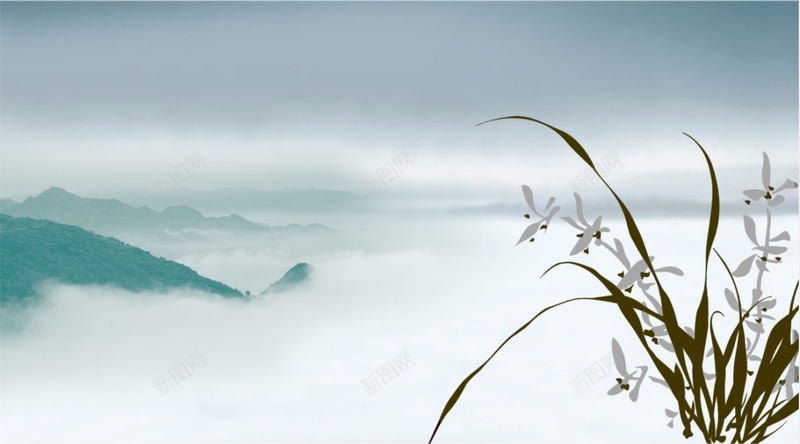 中国风兰花背景cdr设计背景_新图网 https://ixintu.com 中国风 兰花 古典 墨迹 山水 水墨