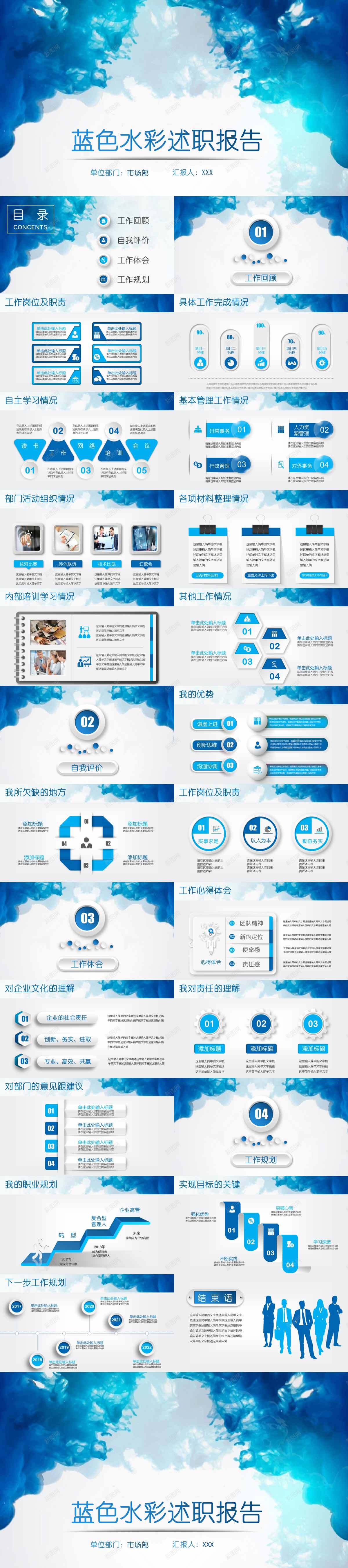 蓝色水彩述职报告模板PPT模板_新图网 https://ixintu.com 模板 水彩 蓝色 述职报告