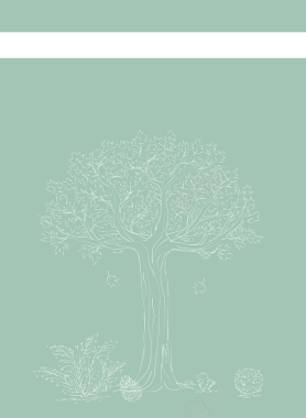 手绘线条白色树木绿色背景矢量图背景