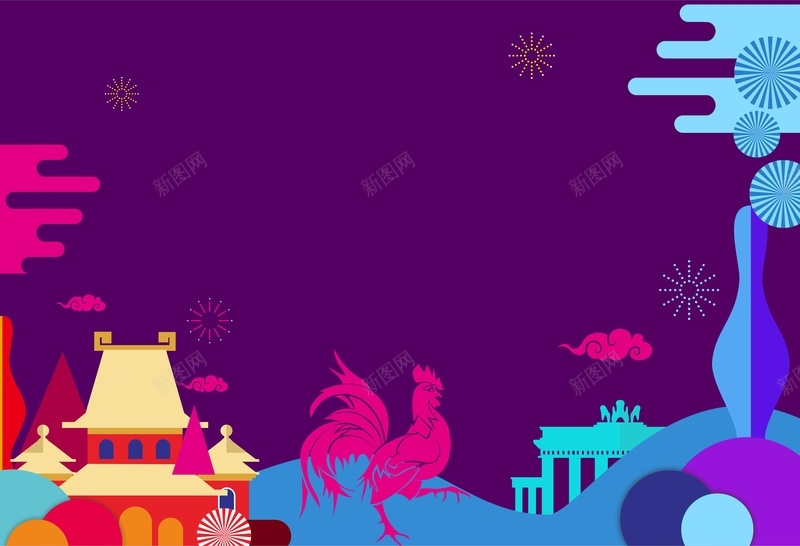 鸡年年货节cdr海报背景模板cdr设计背景_新图网 https://ixintu.com cdr 古建筑 年货节 扁平 插画 新年 春节 海报 矢量 鸡年