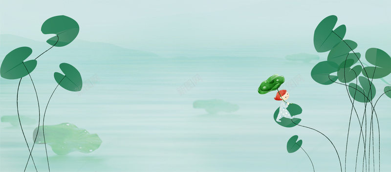 夏至荷叶池塘清凉绿色背景psd设计背景_新图网 https://ixintu.com banner 卡通 夏天 小清新 手绘 文艺 淘宝 童趣 竹子荷花荷叶满池塘 简约大气 绿色背景