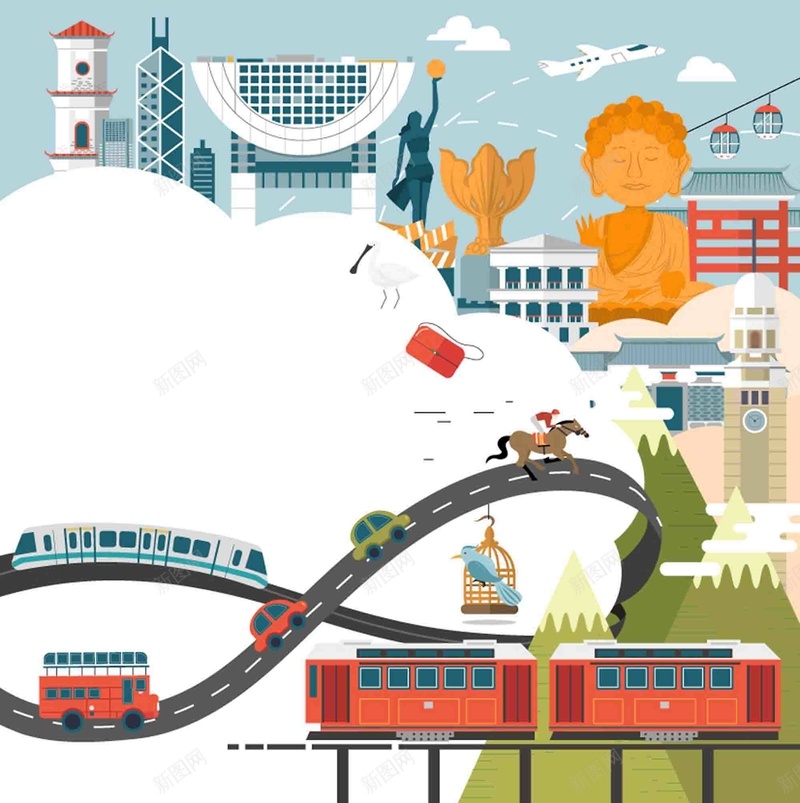 手绘矢量旅游香港景点地图游乐大佛海报背景ai设计背景_新图网 https://ixintu.com 中华人民共和国香港特别行政区 中国香港 中环 地图海报 大佛 太平山 手绘 旅游 景点 矢量 矢量图 紫荆花 跑马 香港 香港地图 香港旅游
