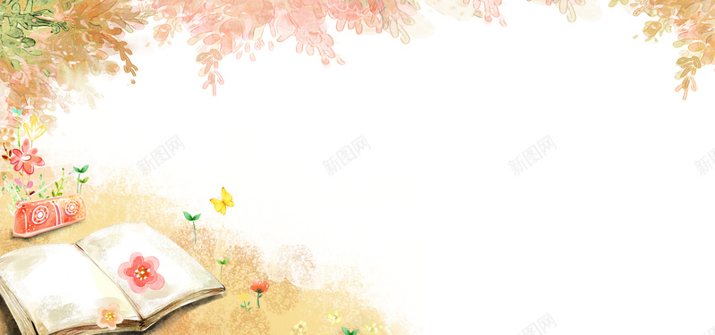 新生读书交流会橙黄色手绘清新bannerjpg设计背景_新图网 https://ixintu.com banner 书本 手绘 文艺 新生读书交流会 树叶 橙黄色 清新