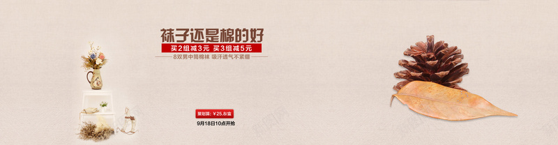 米色简约小清新袜子类bannerpsd设计背景_新图网 https://ixintu.com 小清新 文艺 桌子 海报banner 简约 米色 花瓶 袜子