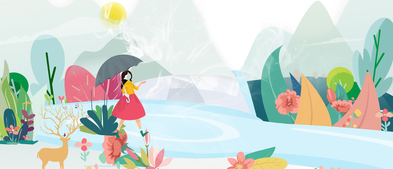 春季踏青文艺手绘插画文艺绿bannerpsd设计背景_新图网 https://ixintu.com 卡通 小清新 广告 开春 手绘 文艺 春天 春季 活力 童趣 简约 素材 绿色 背景 设计 踏春