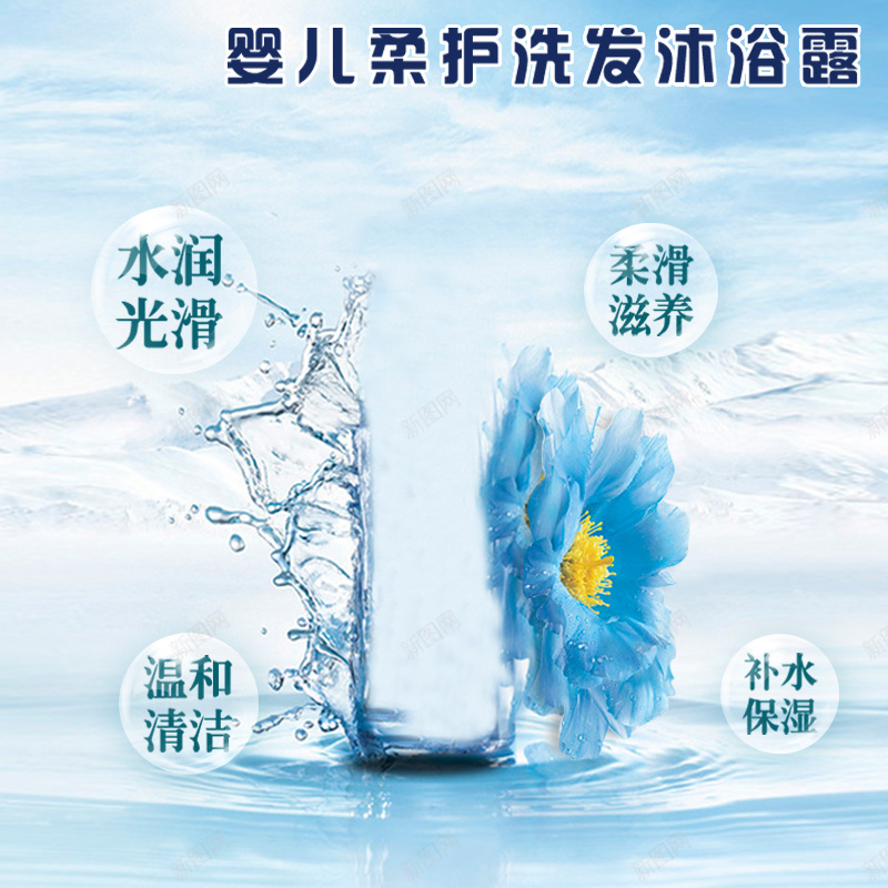 清新水润儿童洗护背景图psd设计背景_新图网 https://ixintu.com 主图 儿童 小清新 文艺 水波 水润 洗护用品 清新 简约 花朵