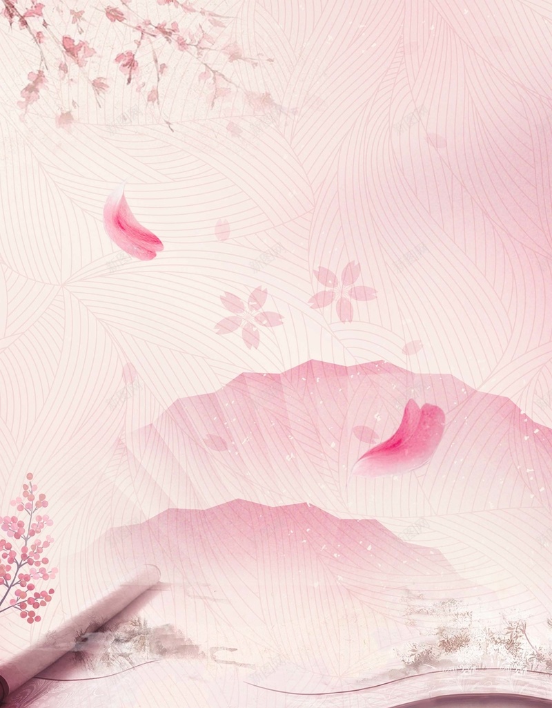 唯美复古服装促销海报背景模板psd设计背景_新图网 https://ixintu.com 中国风 古风 唯美 山水画卷 新品上市 樱花 海报背景 漂亮树叶 纹理背景 花瓣