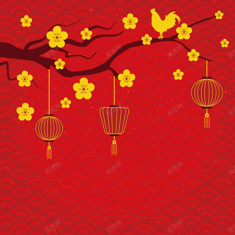 中国风新年海报背景矢量图ai设计背景_新图网 https://ixintu.com 中国风 元旦 新年 新年背景 梅花 海报 灯笼 矢量图