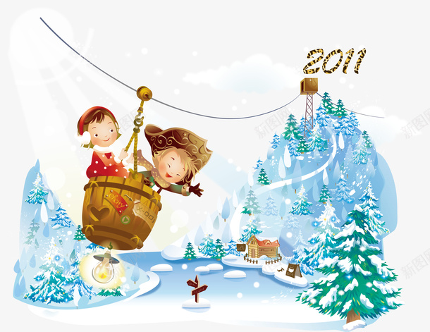 做缆车的孩子矢量图ai免抠素材_新图网 https://ixintu.com 冬天 卡通 快乐 缆车 矢量图
