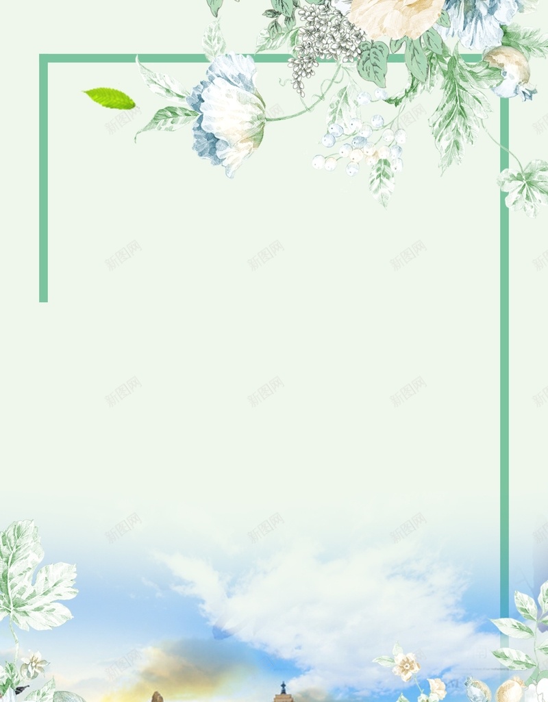 旅游宣传图 旅游广告 昆明 海报 海鸟 祥云 绿色 花朵 鲜花背景