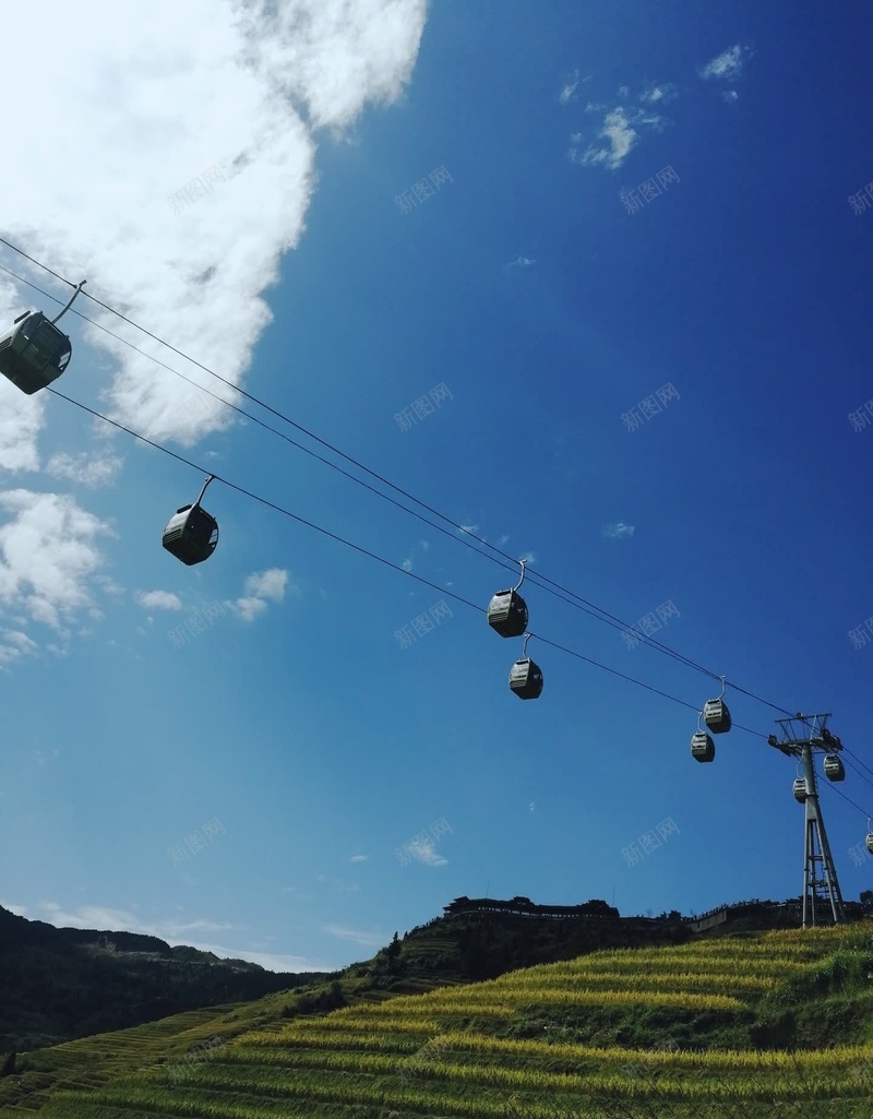 龙脊梯田的缆车jpg设计背景_新图网 https://ixintu.com 天空 秋天 缆车 龙脊梯田