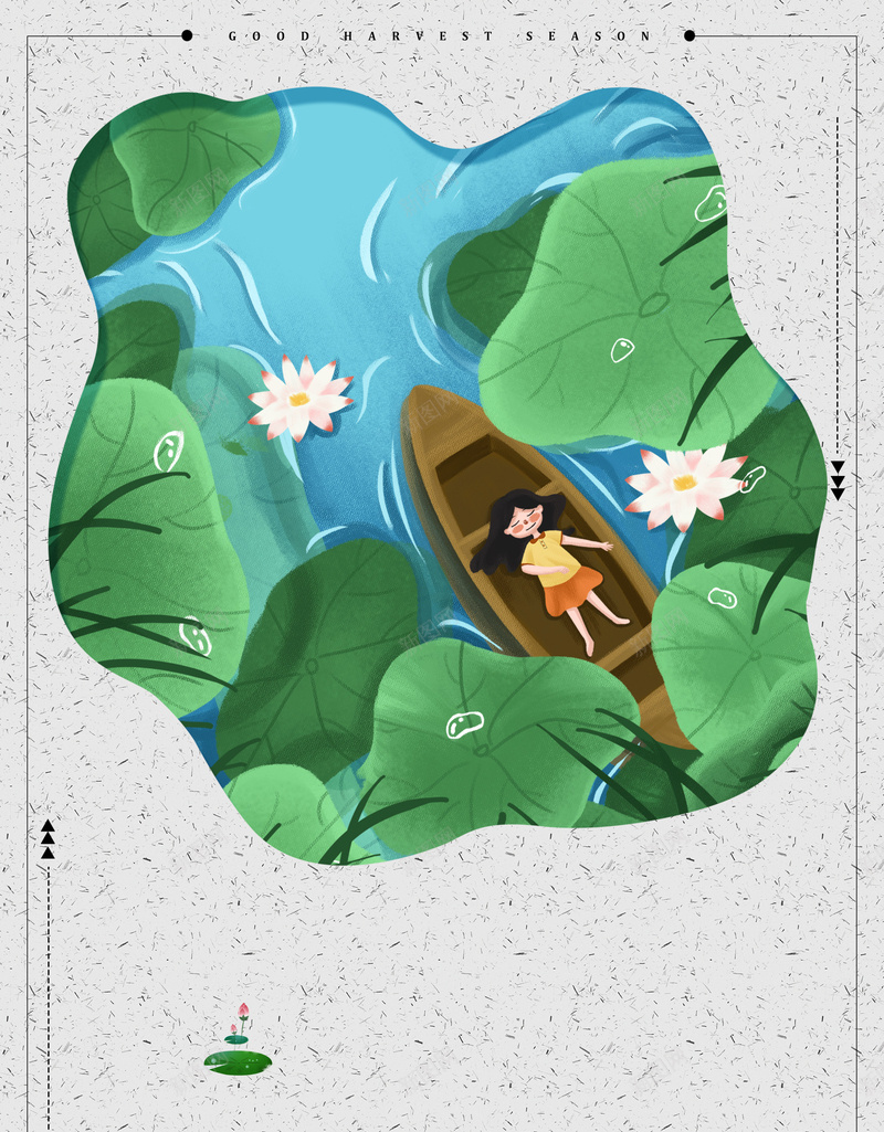质感背景图元素psd设计背景_新图网 https://ixintu.com 底纹 手绘小舟 手绘荷塘 背景图 荡舟 边框