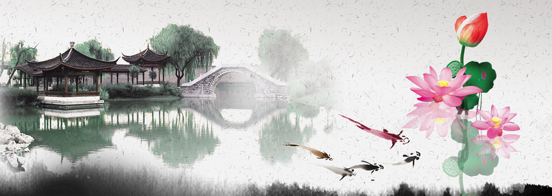 水墨画荷塘月色bannerpsd设计背景_新图网 https://ixintu.com 中国风 中国风海报 古代建筑 古典背景 山水画 水墨 海报banner