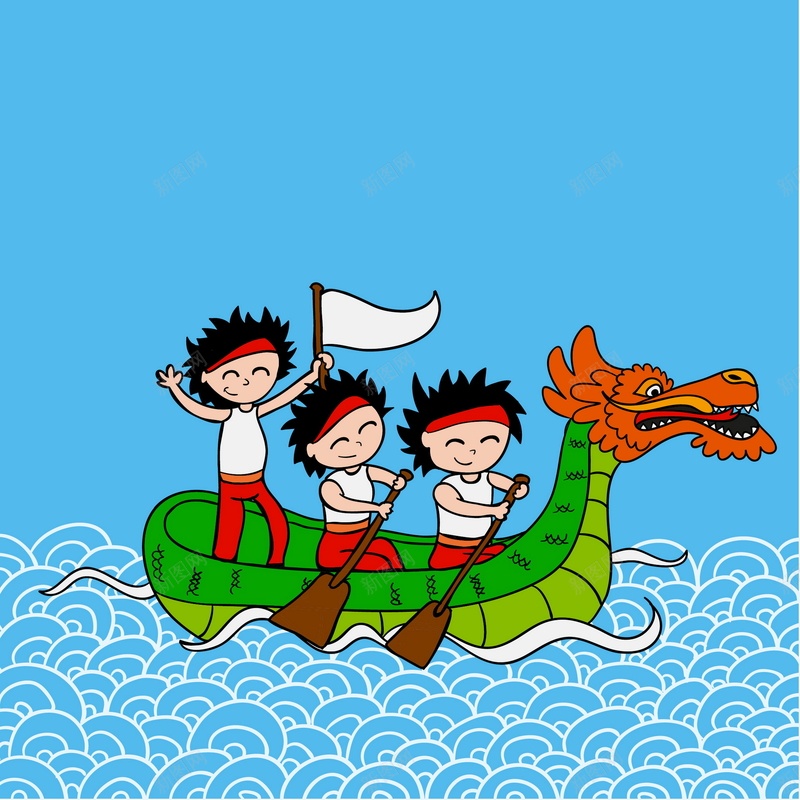 划龙船矢量图ai设计背景_新图网 https://ixintu.com 划龙船 卡通 手绘 童趣 端午节 蓝色 龙舟 矢量图